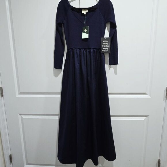 New Tuckernuck - L Navy Clea Maxi Dress Long Sleeves $228 - Picture 7 of 11